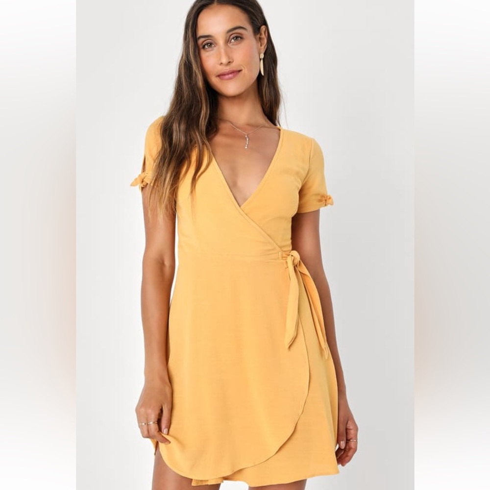 Lulus My Philosophy Golden Yellow Wrap Dress